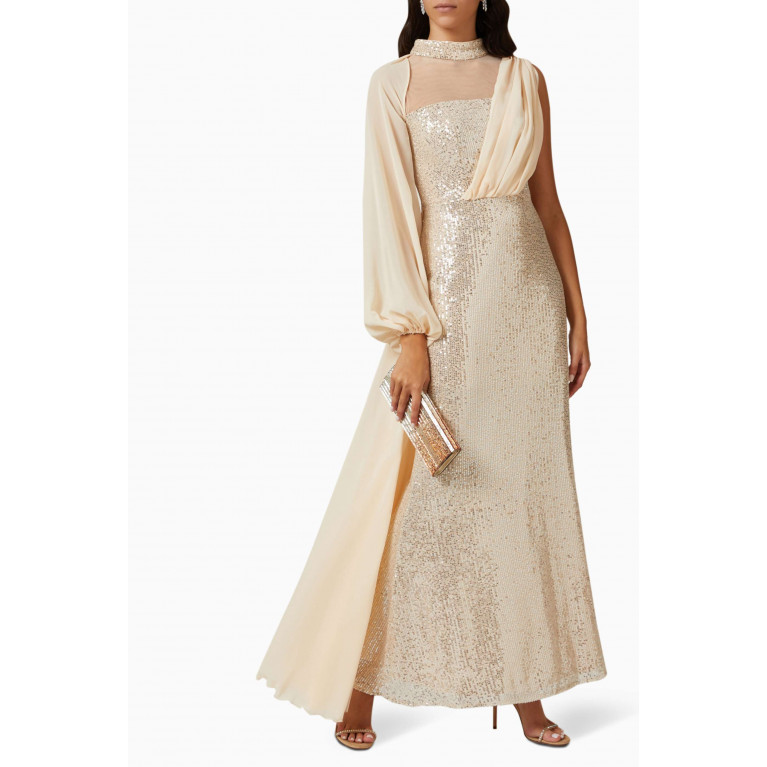 NASS - One-sleeve Maxi Dress in Sequin Neutral