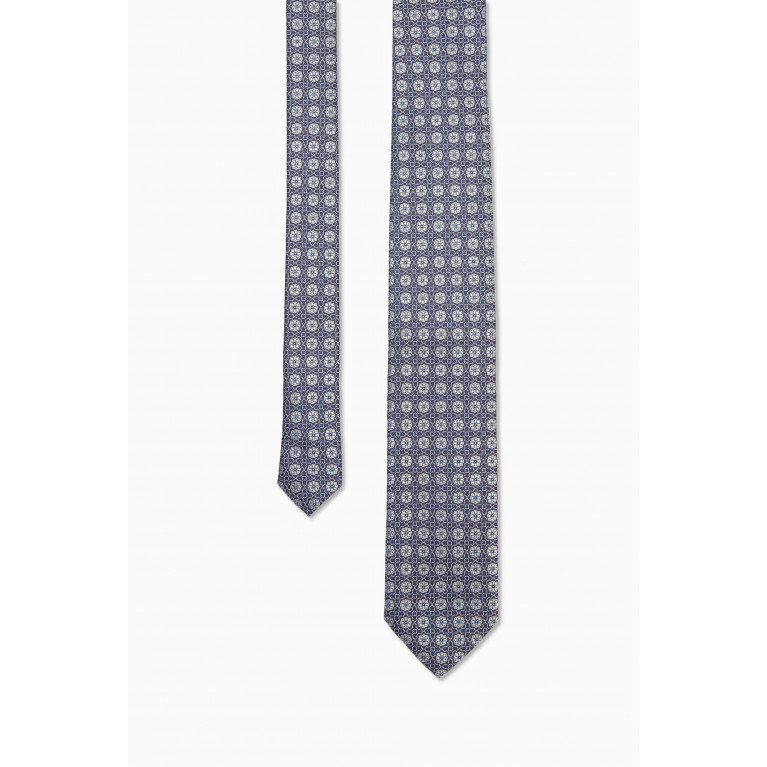 Eton - Medallion Tie in Silk Jacquard Blue