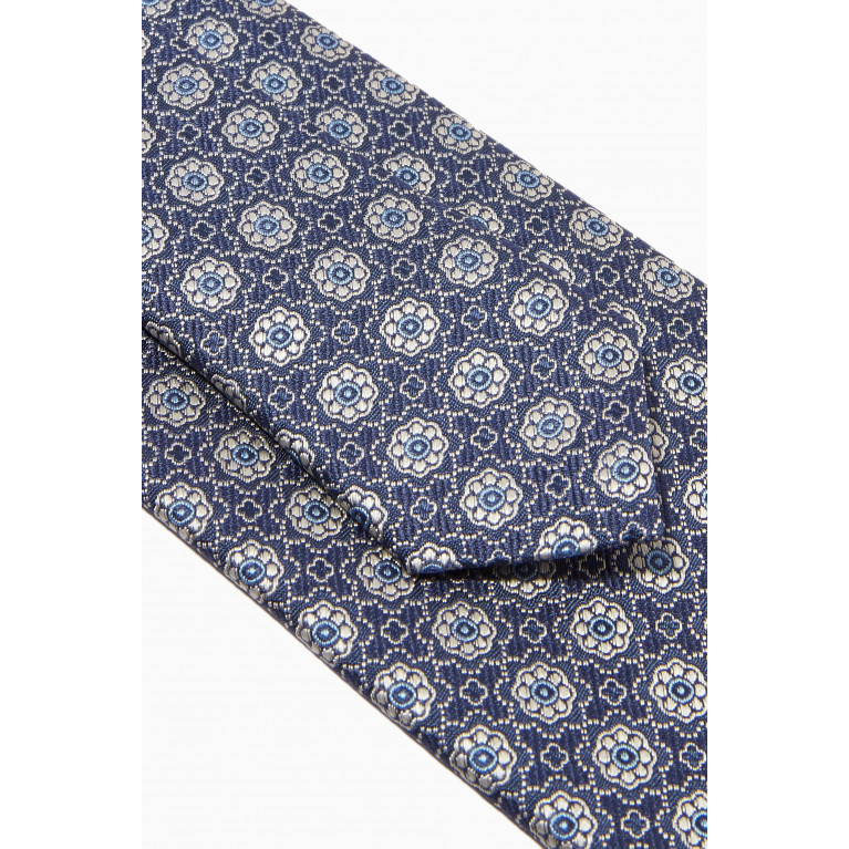 Eton - Medallion Tie in Silk Jacquard Blue