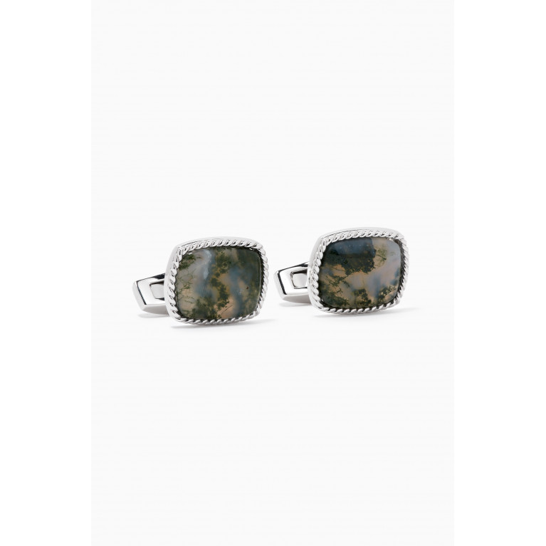 Tateossian - Cable Moss Agate Cufflinks in Sterling Silver