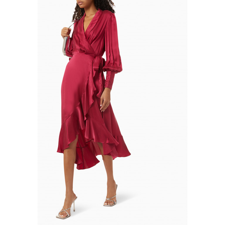 Zimmermann - Wrap Midi Dress in Silk Red
