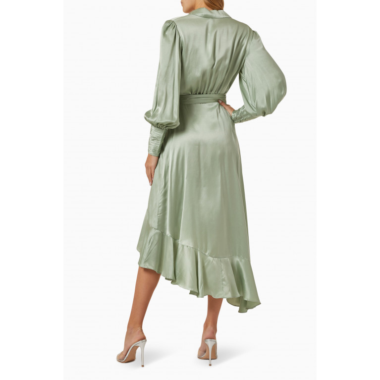 Zimmermann - Wrap Midi Dress in Silk Green