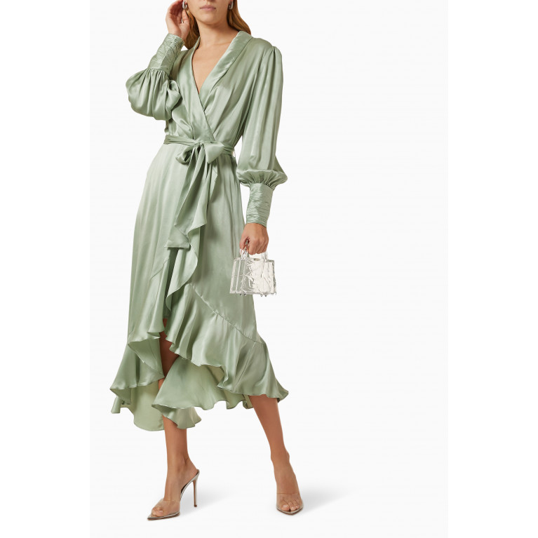 Zimmermann - Wrap Midi Dress in Silk Green