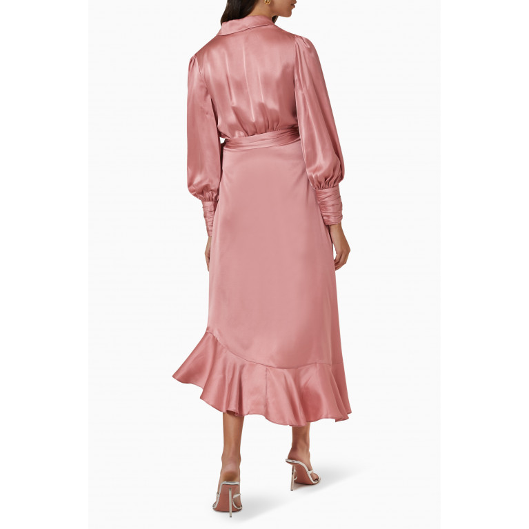 Zimmermann - Wrap Midi Dress in Silk Pink