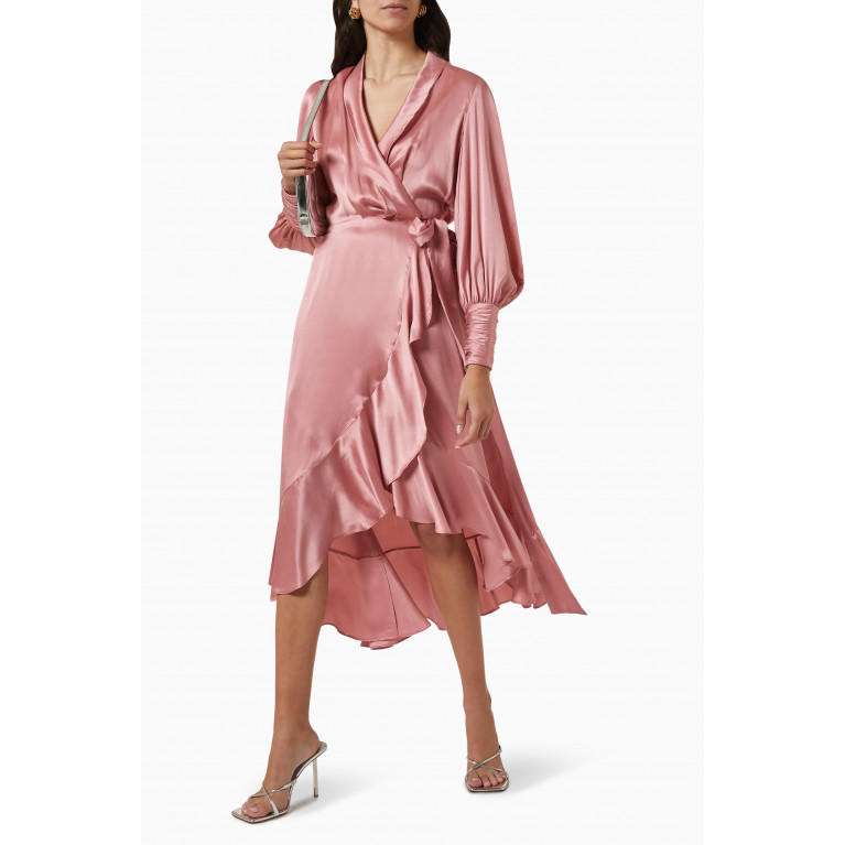 Zimmermann - Wrap Midi Dress in Silk Pink