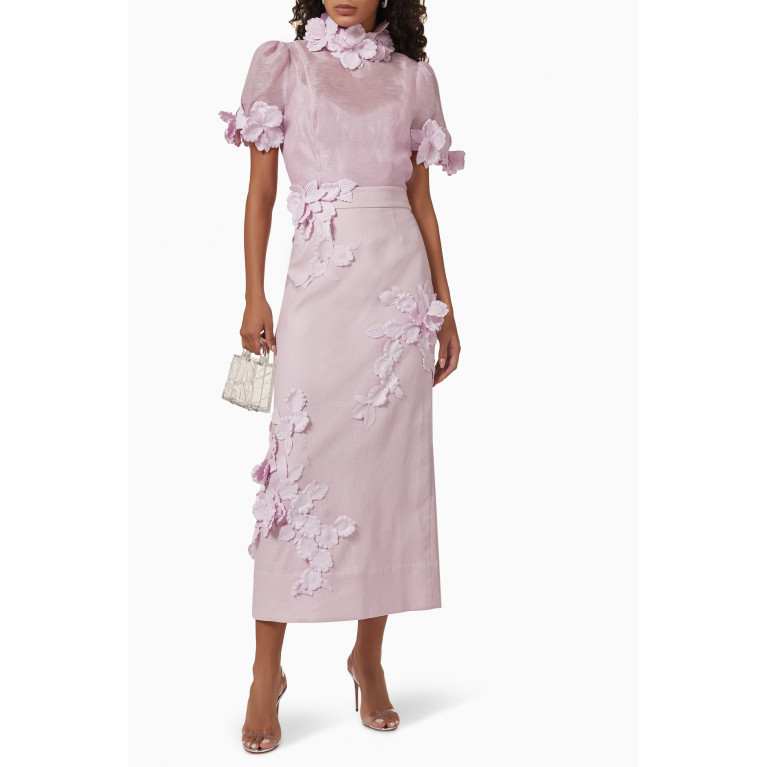 Zimmermann - High Tide Flower Midi Skirt in Linen