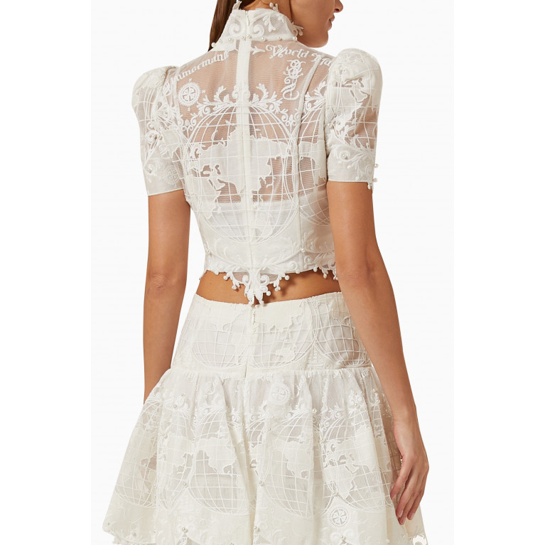 Zimmermann - High Tide Embroidered Bodice Top in Tulle Mesh