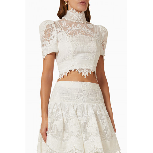 Zimmermann - High Tide Embroidered Bodice Top in Tulle Mesh