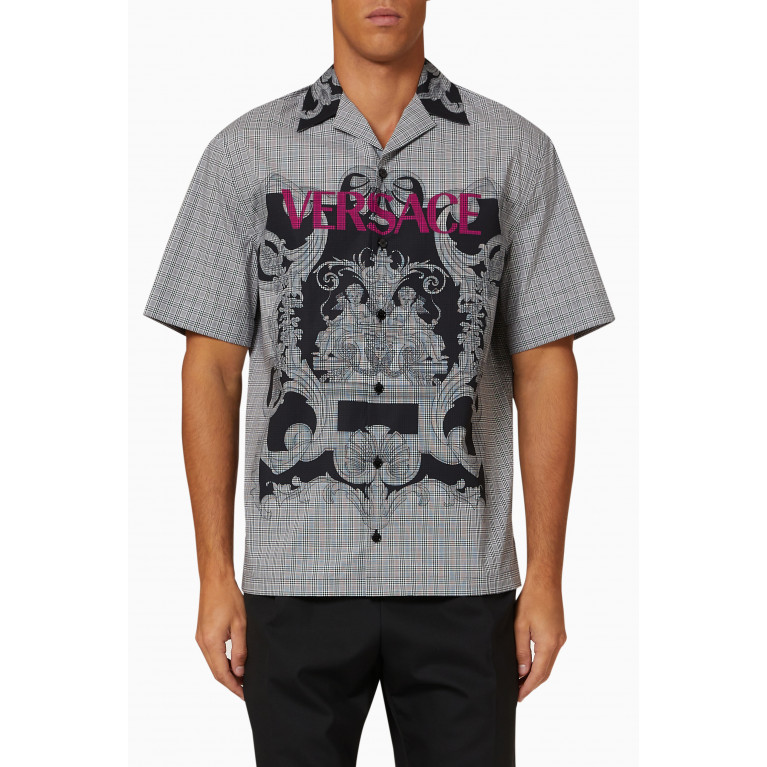 Versace - Baroque Checked Logo Bowling Shirt in Cotton Poplin