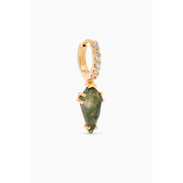 PDPAOLA - Naoki Moss Agate Single Earring in 18kt Gold-plated Sterling Silver