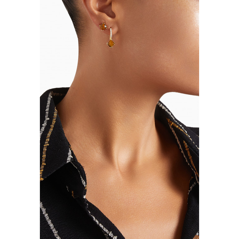 PDPAOLA - Fuji Tiger Eye Single Earring in 18kt Gold-plated Sterling Silver