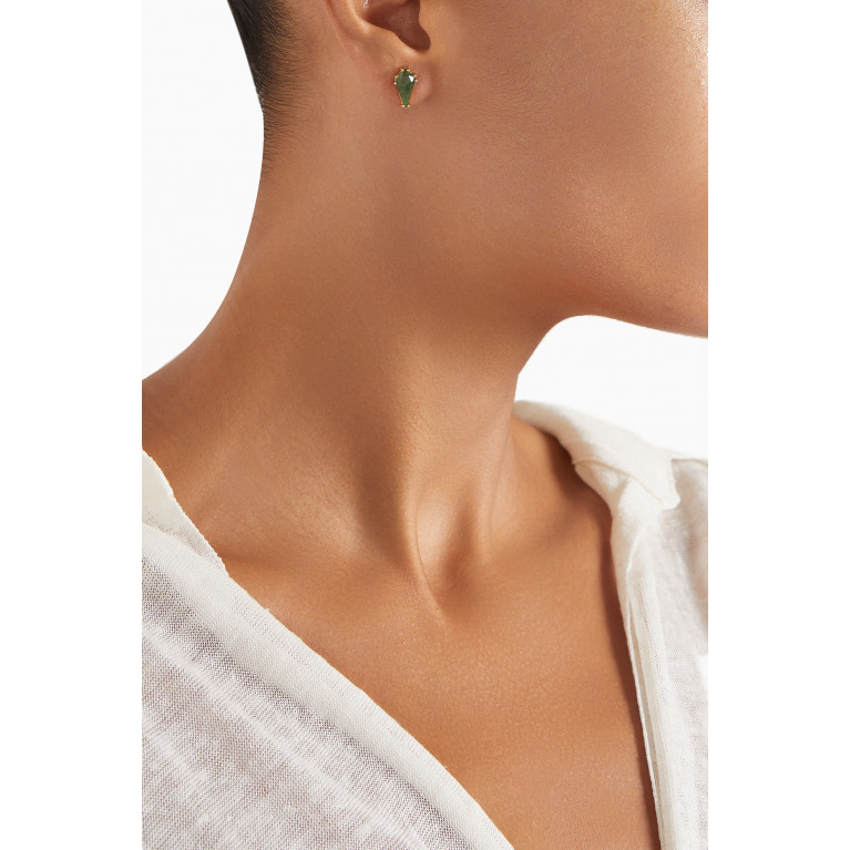 PDPAOLA - Akiro Moss Agate Single Earring in 18kt Gold-plated Sterling Silver