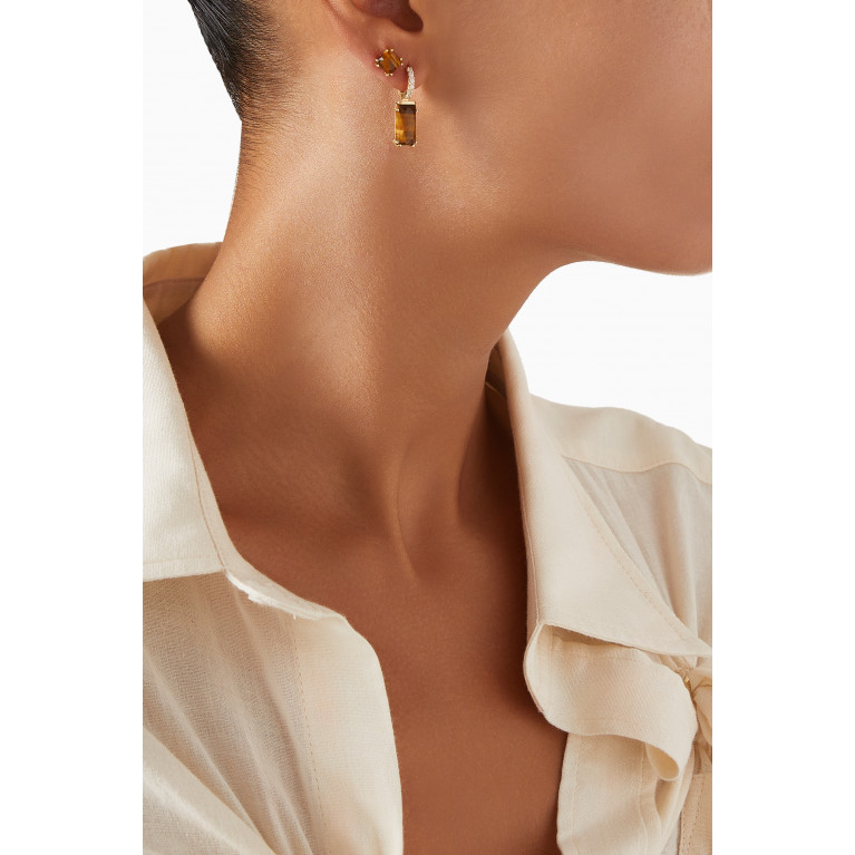 PDPAOLA - Kaori Tiger Eye Single Earring in 18kt Gold-plated Sterling Silver