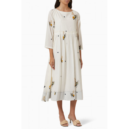 Khara Kapas - Whimsy Printed Midi Dress in Cotton Neutral