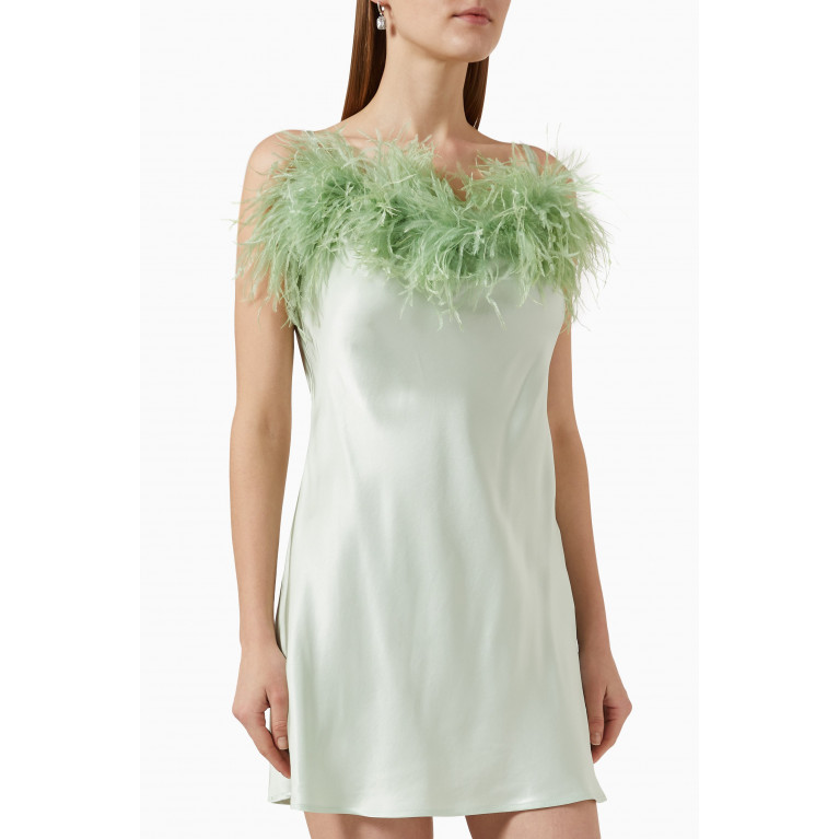 Sleeper - Boheme Feather-trimmed Mini Slip Dress in Ecovero