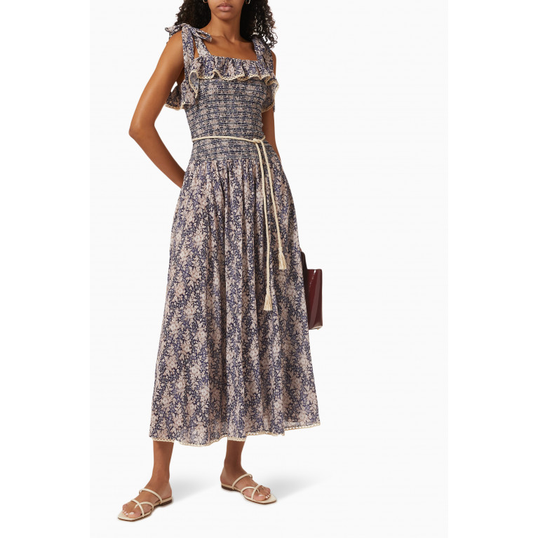 Zimmermann - Vitali Shirred Midi Dress in Cotton