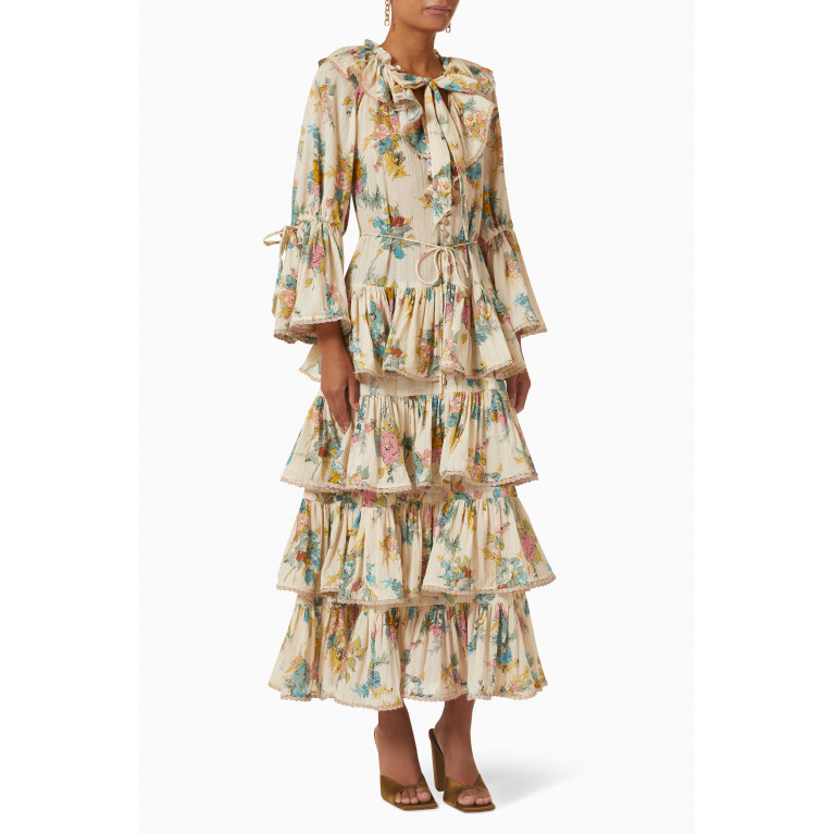 Zimmermann - Clover Tiered Midi Dress in Cotton