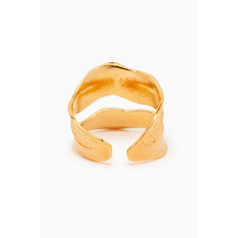 Lynyer - Embossed Botanica Ring in 24kt Gold-plated Brass