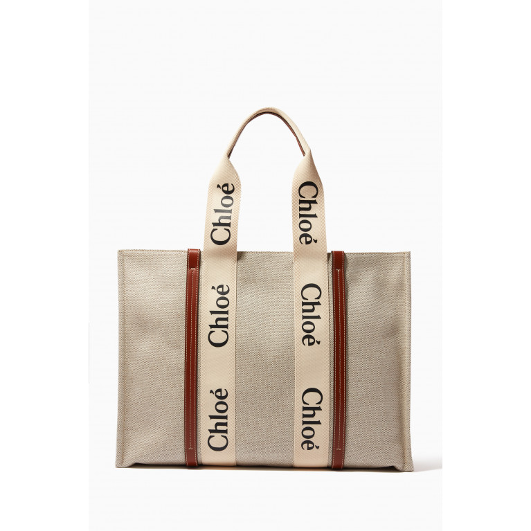 Chloé - Large Woody Tote Bag in Canvas Brown