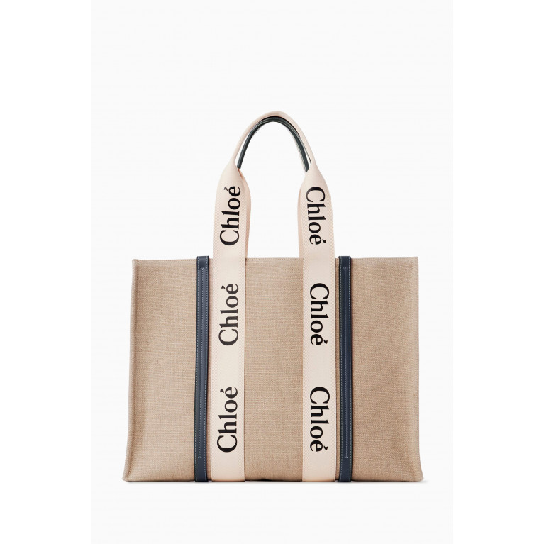 Chloé - Large Woody Tote Bag in Canvas Blue