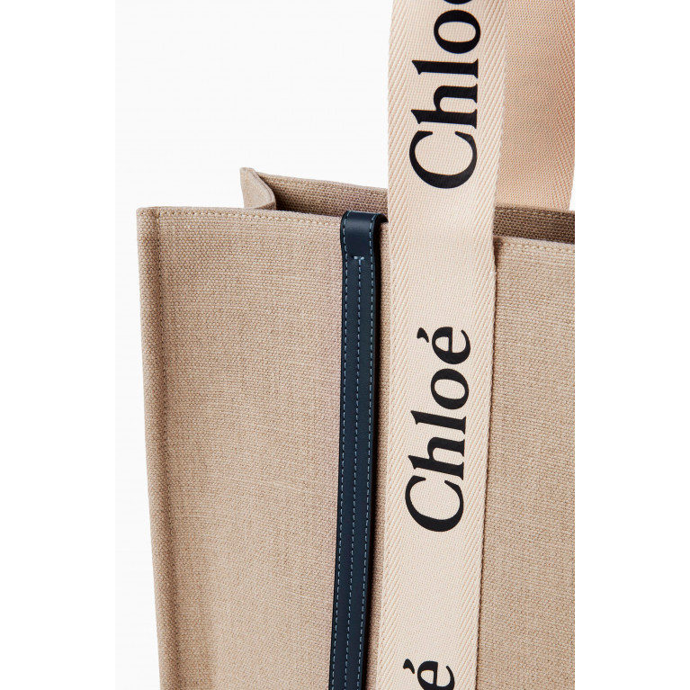 Chloé - Large Woody Tote Bag in Canvas Blue