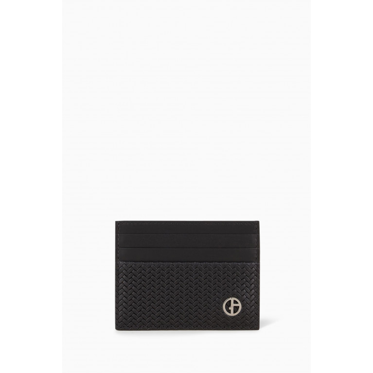 Giorgio Armani - GA Logo Card Holder in Woven Leather Black