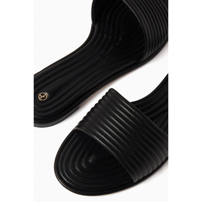 Giorgio Armani - Embossed Flat Sandals in Leather Black