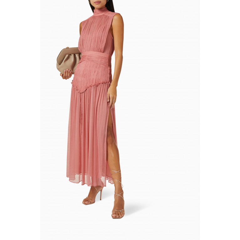 Shona Joy - Lauren High Neck Midi Dress in Viscose Pink
