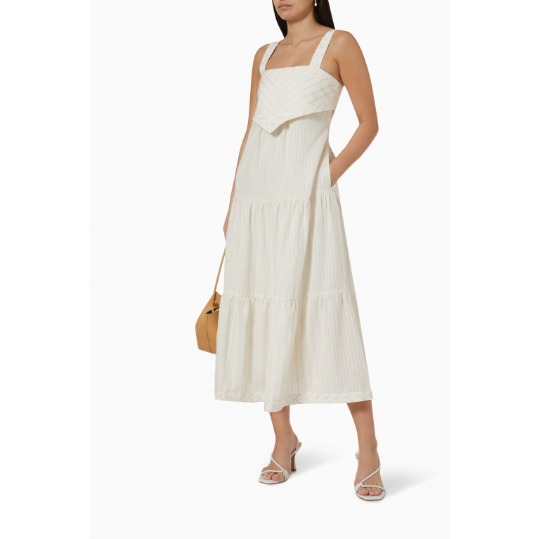 Shona Joy - Lindsay Chevron Midi Dress in Cotton-linen