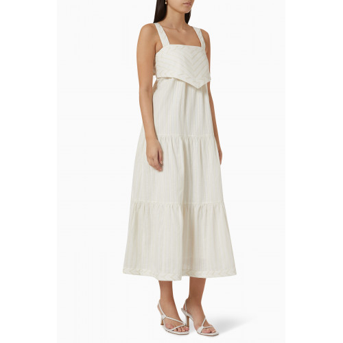 Shona Joy - Lindsay Chevron Midi Dress in Cotton-linen