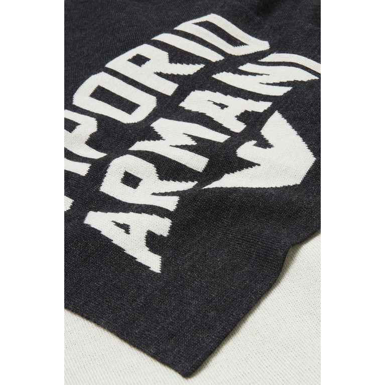 Emporio Armani - EA Macro Logo Scarf in Wool & Acrylic Grey