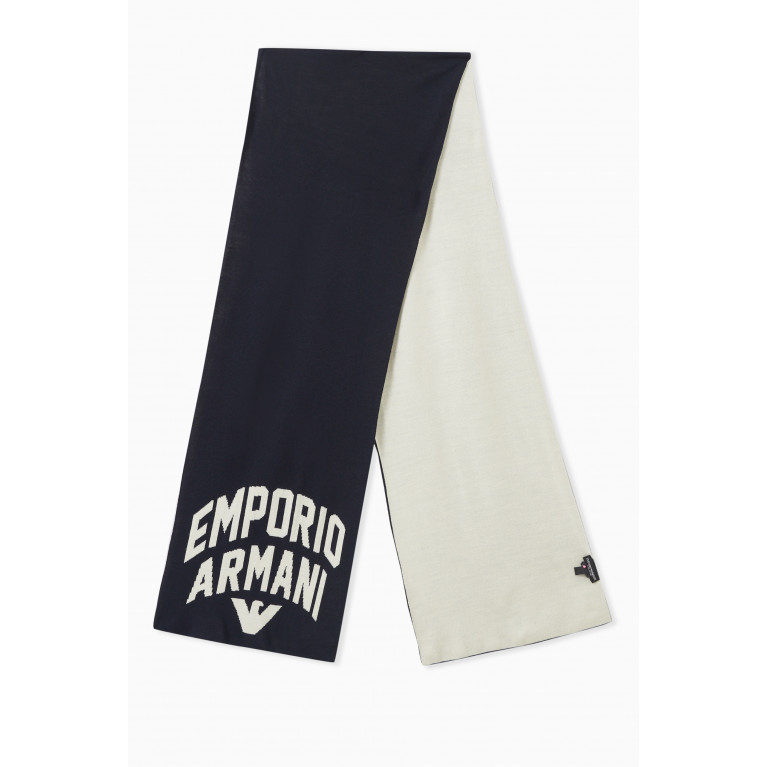 Emporio Armani - EA Macro Logo Scarf in Wool & Acrylic Blue