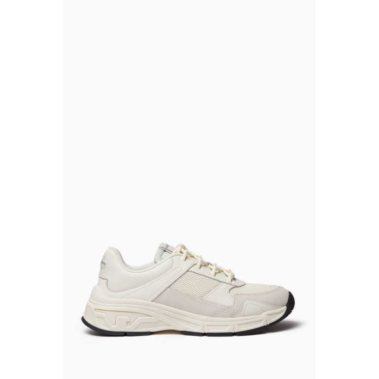 Emporio Armani - Knitted Sneakers in Leather & Suede Neutral