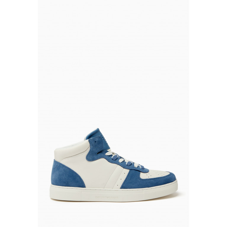 Emporio Armani - Hi-top Sneakers in Leather Blue