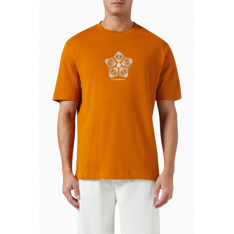 Emporio Armani - Geometric Eagle Print T-shirt in Cotton Orange