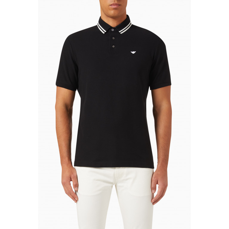 Emporio Armani - Contrast-trims Polo Shirt in Cotton Jersey Black