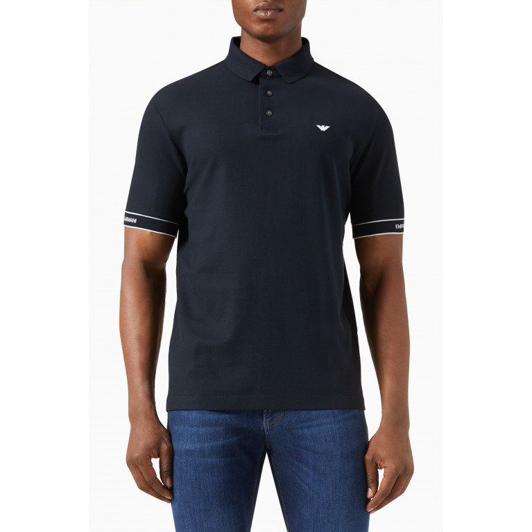 Emporio Armani - Contrast-trims Polo Shirt in Cotton Jersey Blue