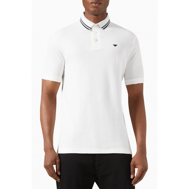 Emporio Armani - Contrast-trims Polo Shirt in Cotton Jersey White