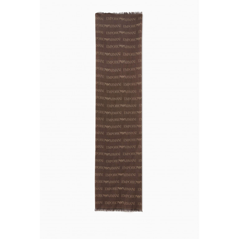 Emporio Armani - Logo Print Scarf in Acrylic Wool Brown