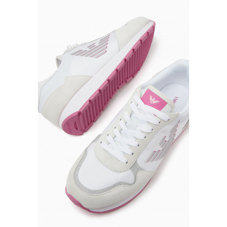 Emporio Armani - Eagle Logo Colour-block Sneakers in Suede & Leather Pink