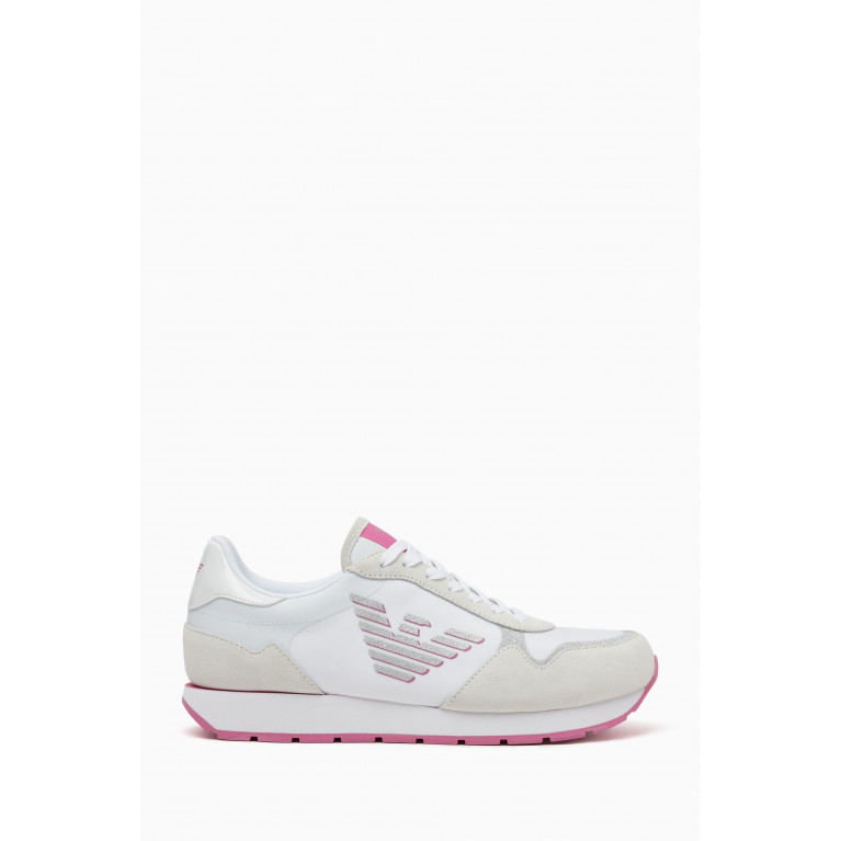 Emporio Armani - Eagle Logo Colour-block Sneakers in Suede & Leather Pink