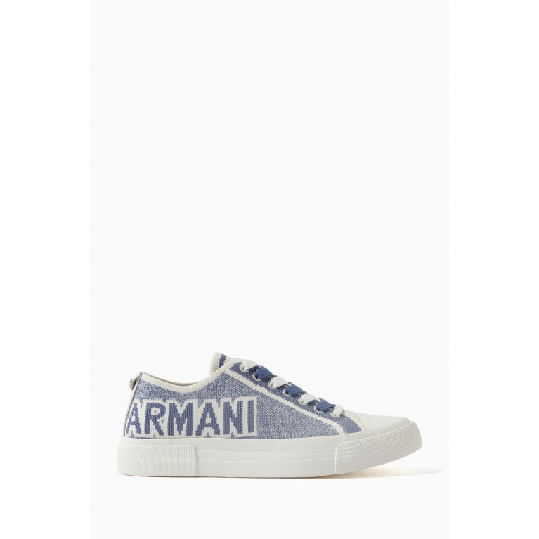 Emporio Armani - Knitted Logo Sneakers in Leather and Textile