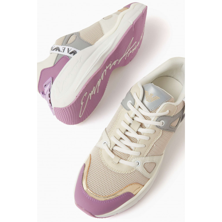 Emporio Armani - EA Eagle Sneakers in Knit Mesh & Leather Pink