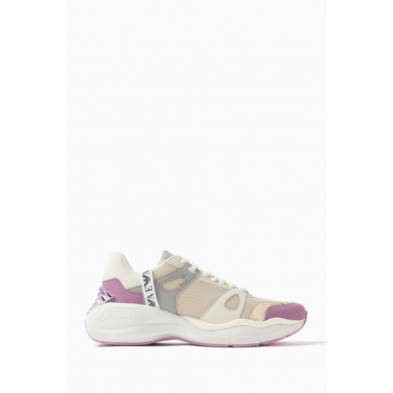 Emporio Armani - EA Eagle Sneakers in Knit Mesh & Leather Pink