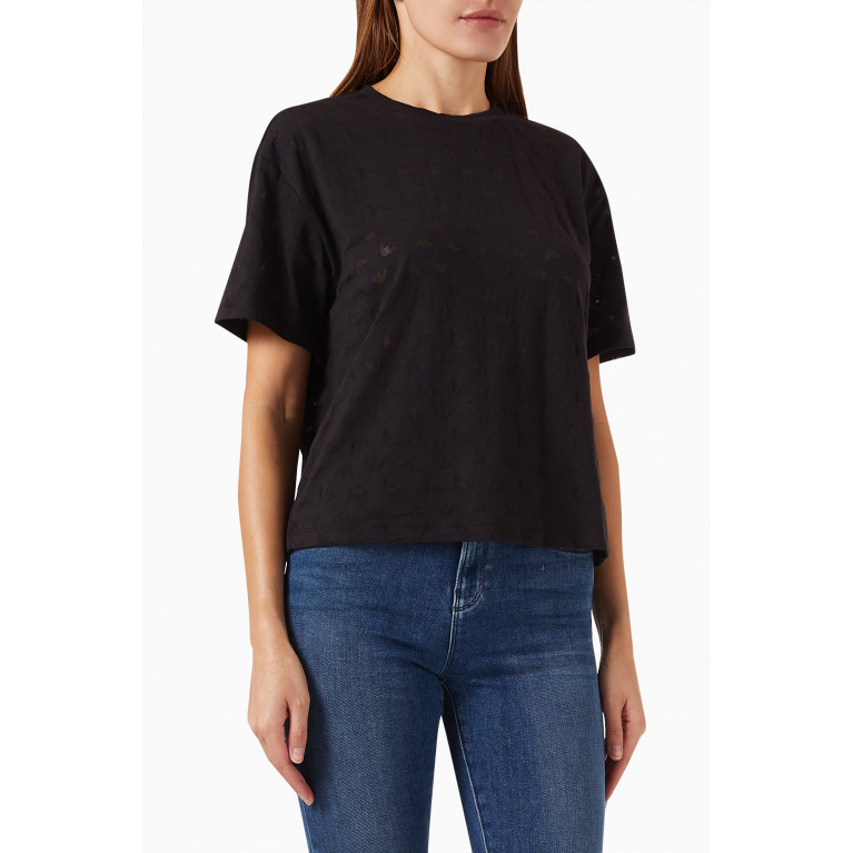 Emporio Armani - All-over Eagle Logo Crop T-shirt in Jersey Black