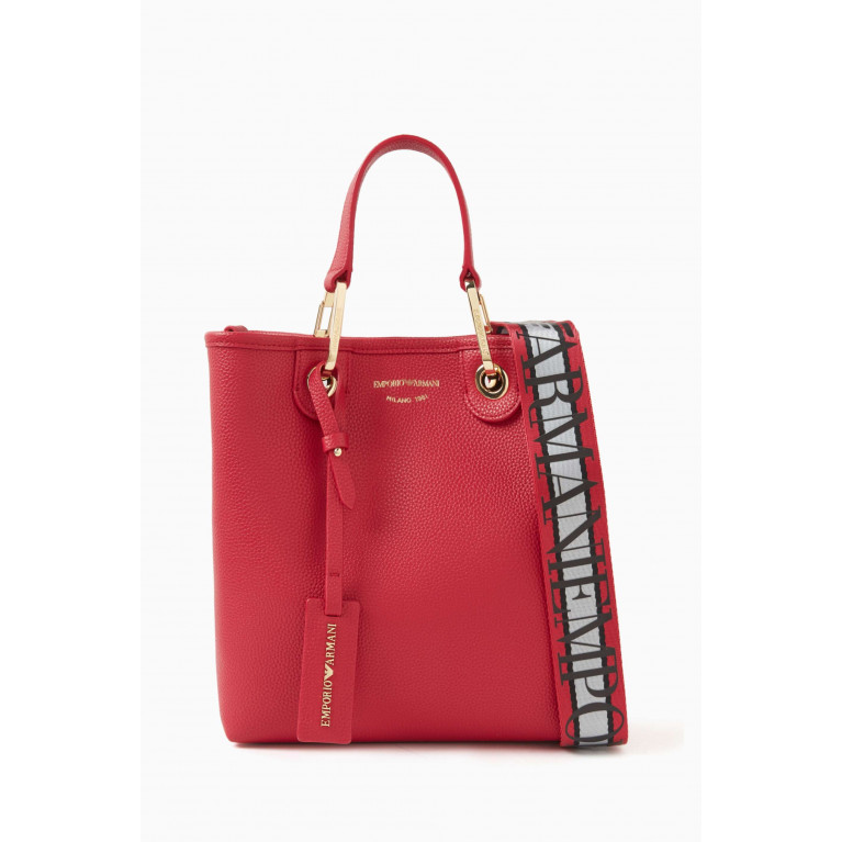 Emporio Armani - Vertical Logo-embossed Tote Bag in Faux Leather Red