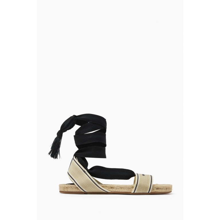 Emporio Armani - Flat Logo Strap Sandals in Raffia