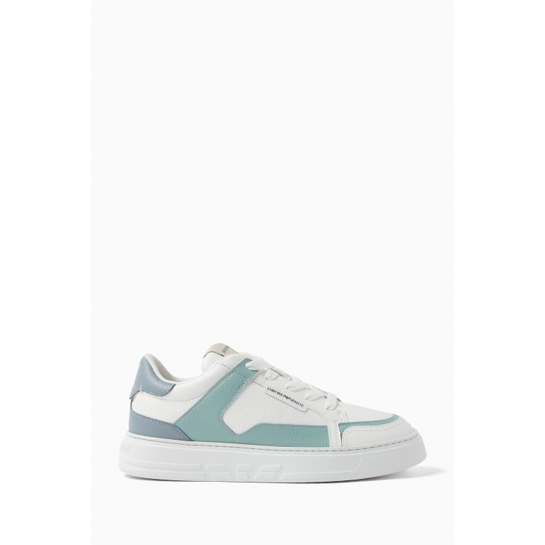 Emporio Armani - Low-top Logo Sneakers in Calf Leather Blue