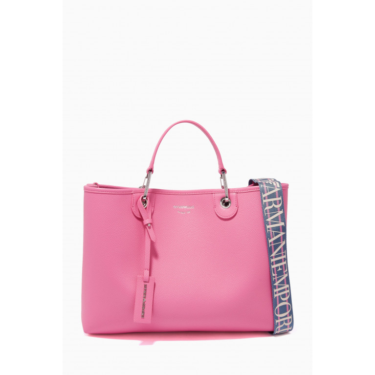 Emporio Armani - Medium Logo-embossed Tote Bag in Faux Leather Pink