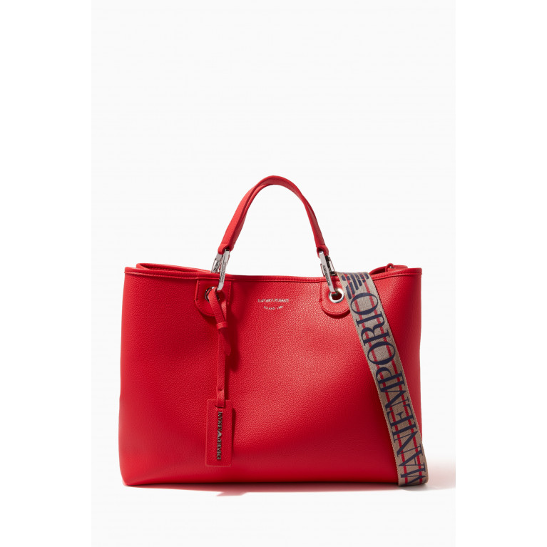 Emporio Armani - Medium Logo-embossed Tote Bag in Faux Leather Red